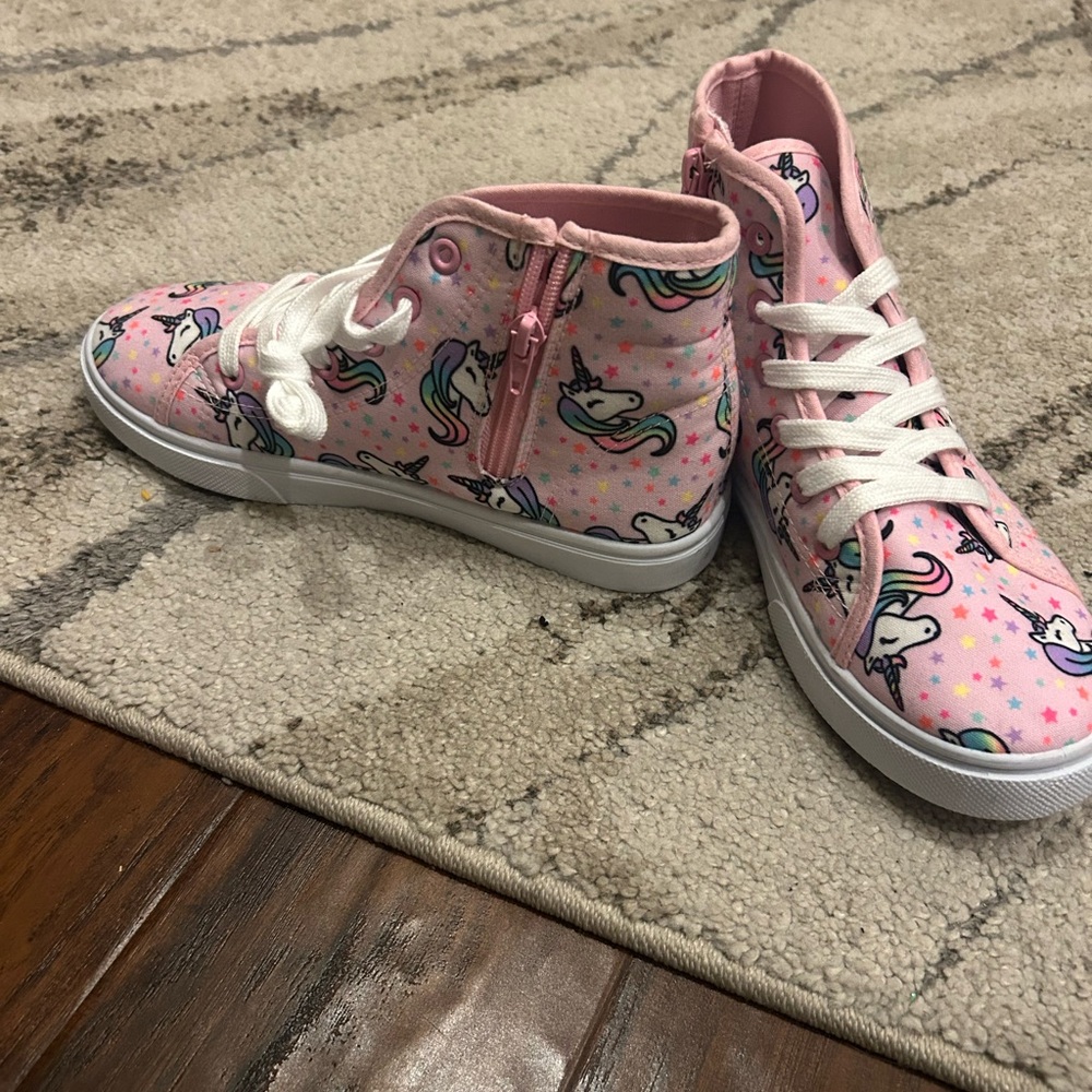 Girls' Pink Unicorn High-Top Sneakers